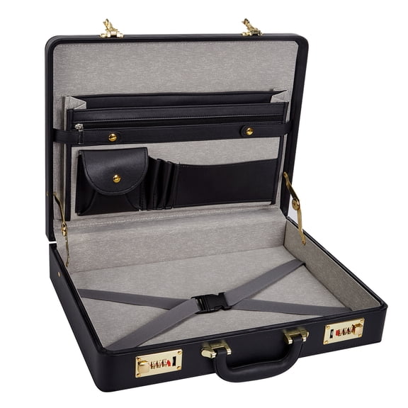 Briefcases for Men, Professional Leather Briefcase | Dual Combination Lock, Hard Side, Expandable Attache Case, 15.6" Laptop, Work Office Travel