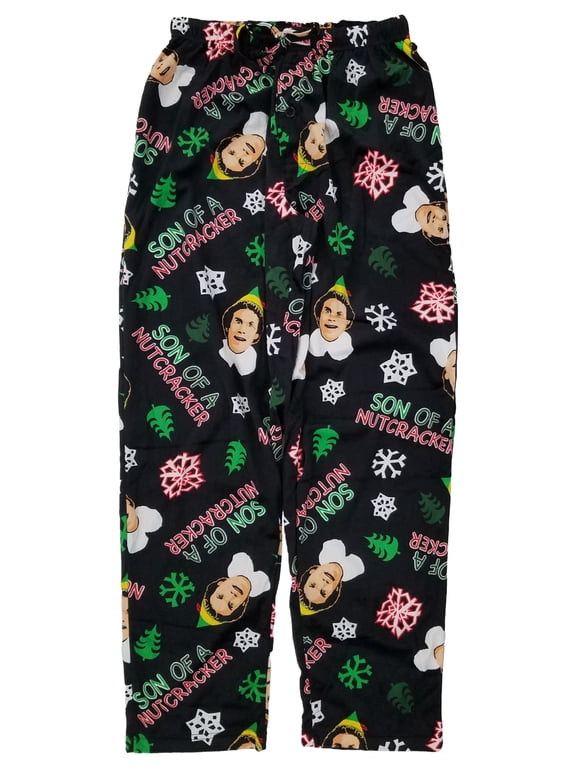 Mens Black Buddy The Elf Fleece Sleep Pants Pajama Bottoms L