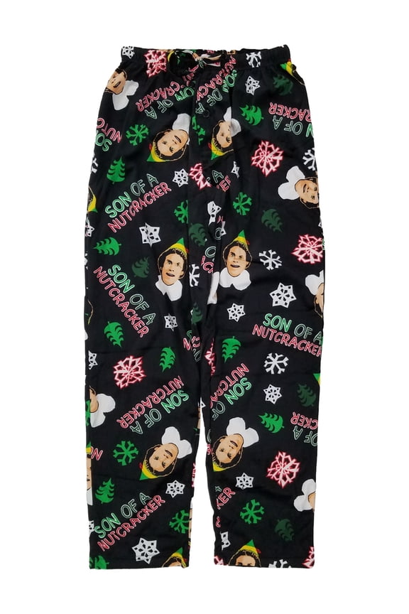 Mens Black Buddy The Elf Fleece Sleep Pants Pajama Bottoms L