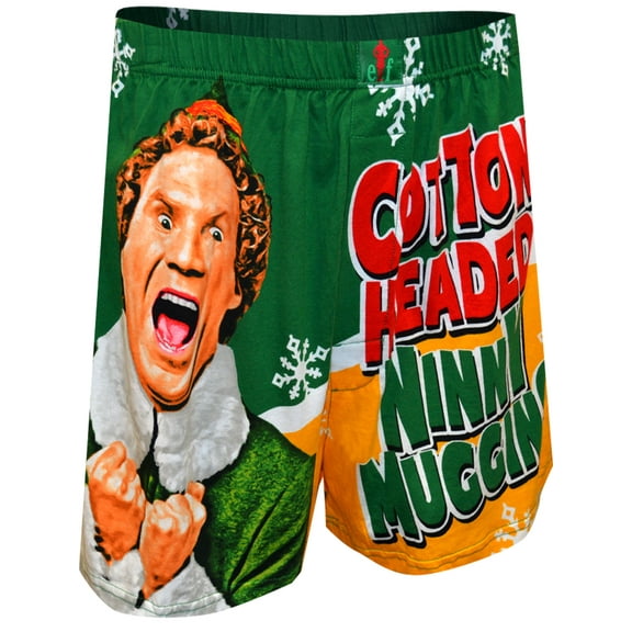 Briefly Stated Mens Buddy the Elf Cotton Headed Ninny Muggins Christmas Boxers (Small)