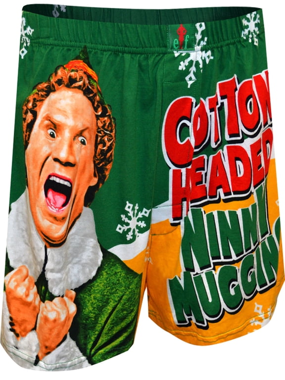 Mens Buddy the Elf Cotton Headed Ninny Muggins Christmas Boxers (Small)