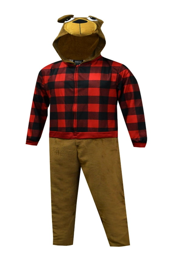 Mens Buffalo Bear Adult Hooded One Piece Pajama (XX-Large)