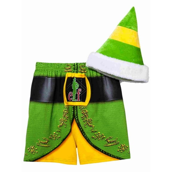 Briefly Stated Mens Elf Movie Christmas Holiday Boxer Shorts & Cap Set