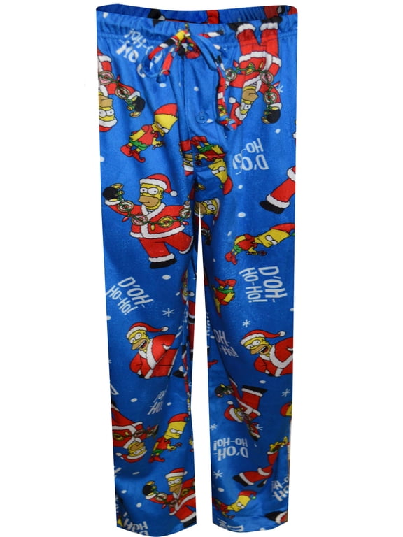Mens Homer Simpson and Bart D'oh Ho Ho Silky Fleece Lounge Pants (Large)
