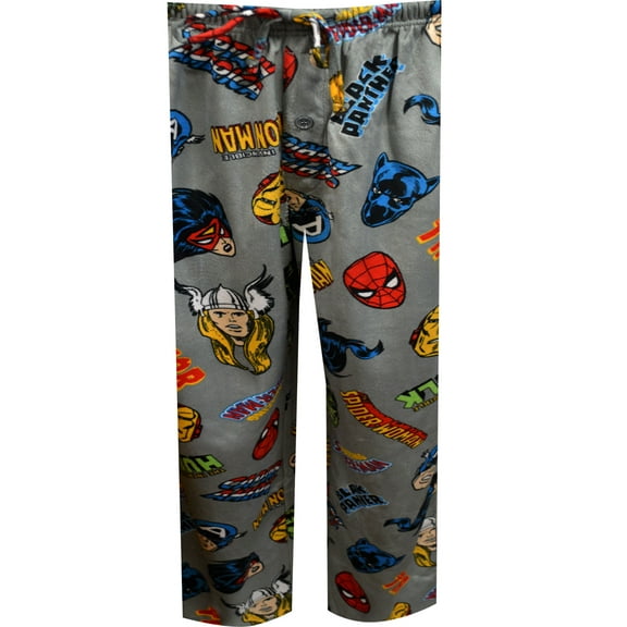 Briefly Stated Mens Marvel Comics Avengers Cast Gray Silky Fleece Lounge Pants (Medium)