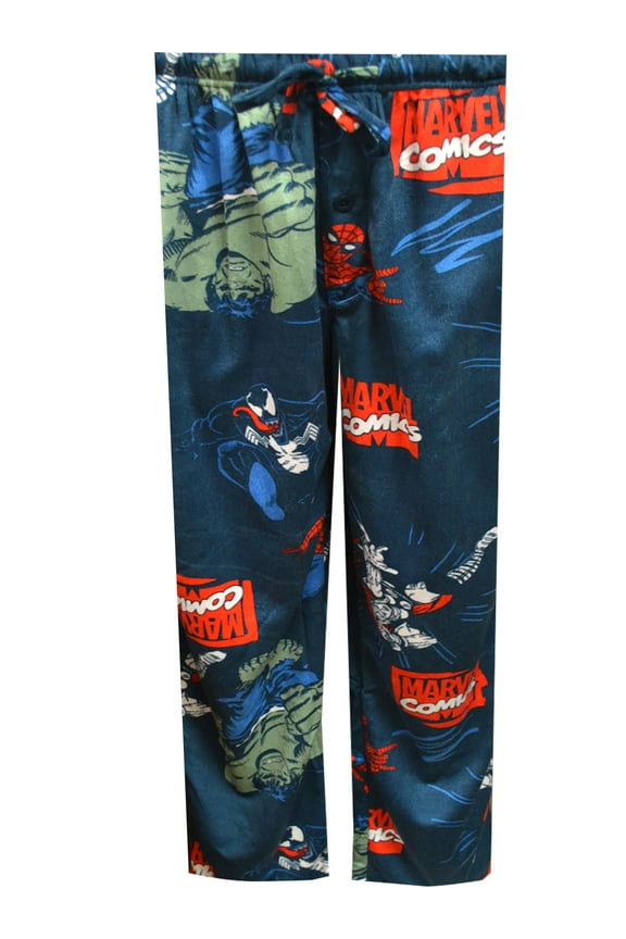 Mens Marvel Comics Hulk Thor Spidey Venom Silky Fleece Lounge Pants (Large)