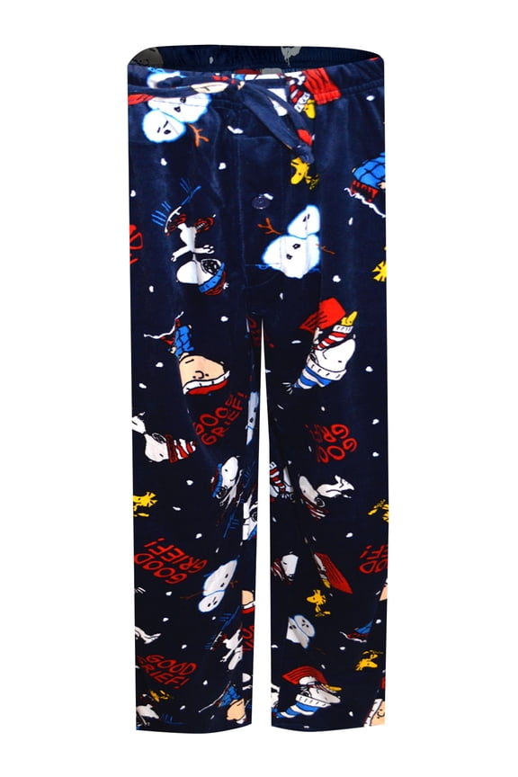Mens Peanuts Charlie Brown Christmas Winter Fun Silky Fleece Loungepant (Medium)