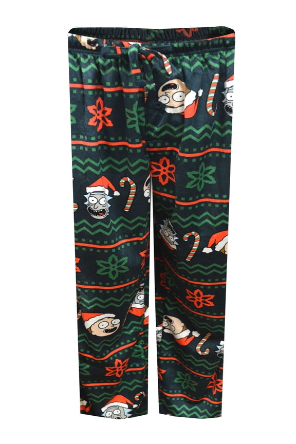Mens Rick and Morty Fair Isle Christmas Silky Fleece Loungepants (Large)