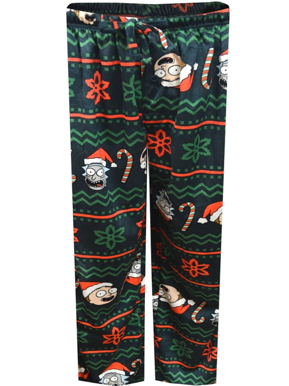 Mens Rick and Morty Fair Isle Christmas Silky Fleece Loungepants (X-Large)