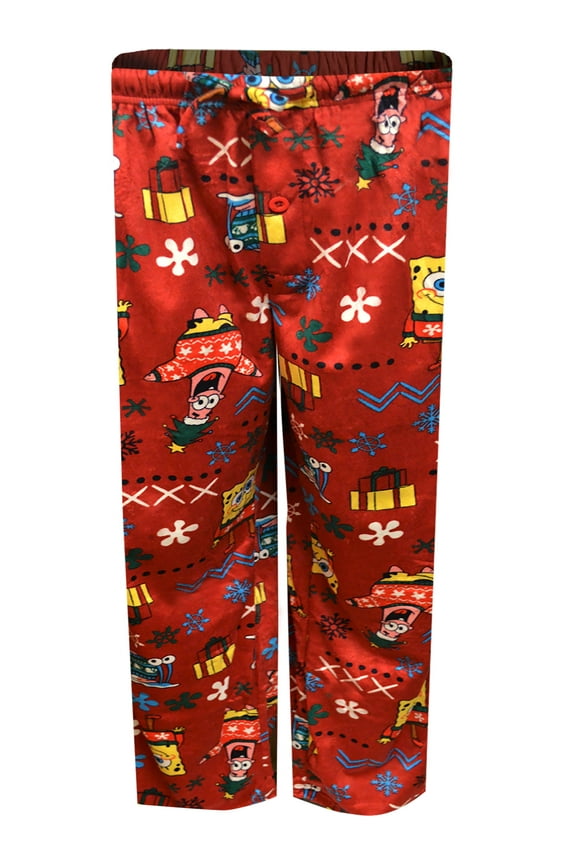 Mens SpongeBob and Patrick Christmas Silky Fleece Lounge Pants (Small)