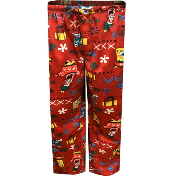 Briefly Stated Mens SpongeBob and Patrick Christmas Silky Fleece Lounge Pants (Small)