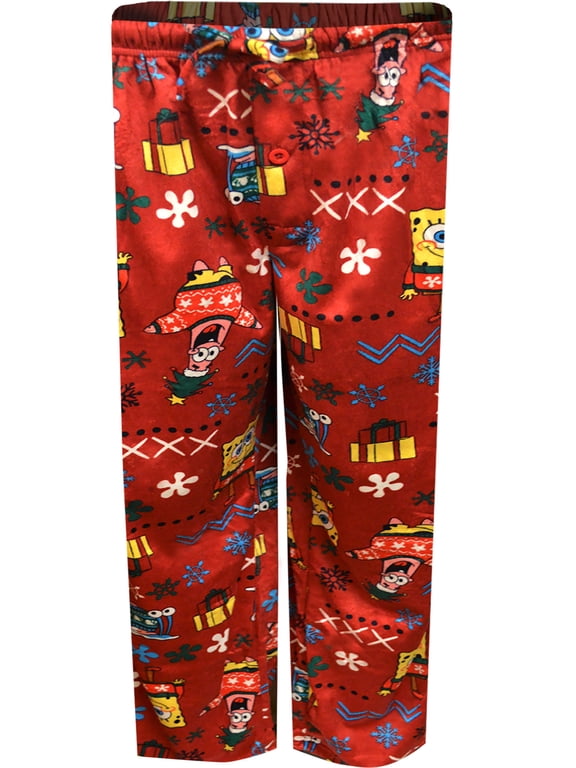 Briefly Stated Mens SpongeBob and Patrick Christmas Silky Fleece Lounge Pants (X-Large)