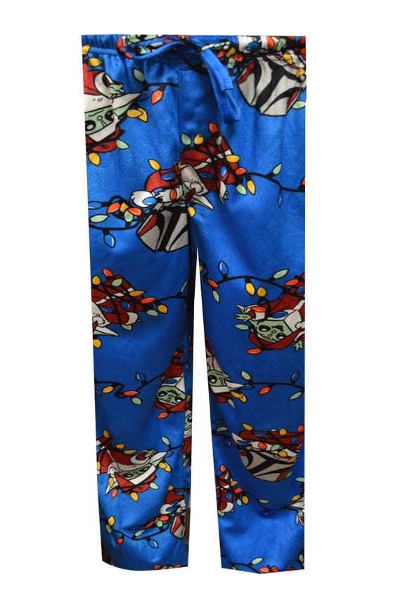 Mens Star Wars Grogu Santa in Holiday Lights Silky Fleece Lounge Pant (Medium)