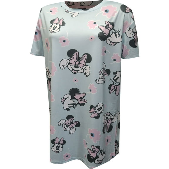 Briefly Stated Womens Disney's Minnie Mouse Light Blue Floral Nightshirt (Large)