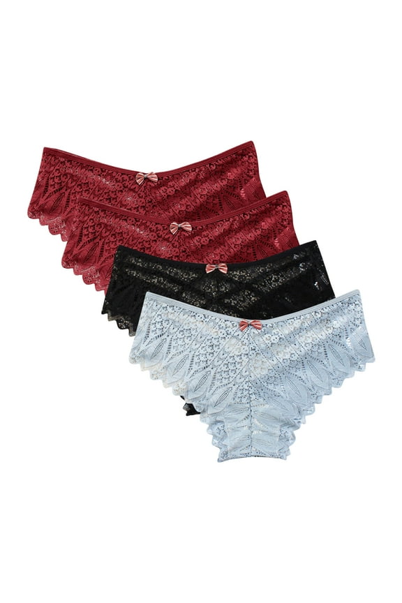 Briefs Women 4pc Panties for Women Lace Thong Lace Breathable Underwear Scallop Thongs Ladies Plus Size Underpant Briefs Cotton Cheeky Underwear for Women Blue XL