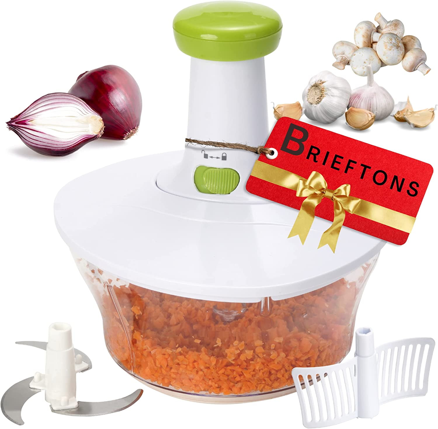 Brieftons Express Food Chopper: Large 6.8-cup, Quick & Powerful Manual Hand Held Chopper/Mixer to Chop Fruits, Vegetables, Herbs, Onions for Salsa