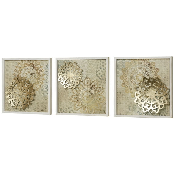 Briella Medallion Wall Plaques Gold Each Measures 16” Square Set of 3