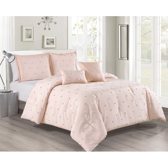 Brielle 5 Piece Microfiber Clip Comforter Set in Blush by Nanshing, King