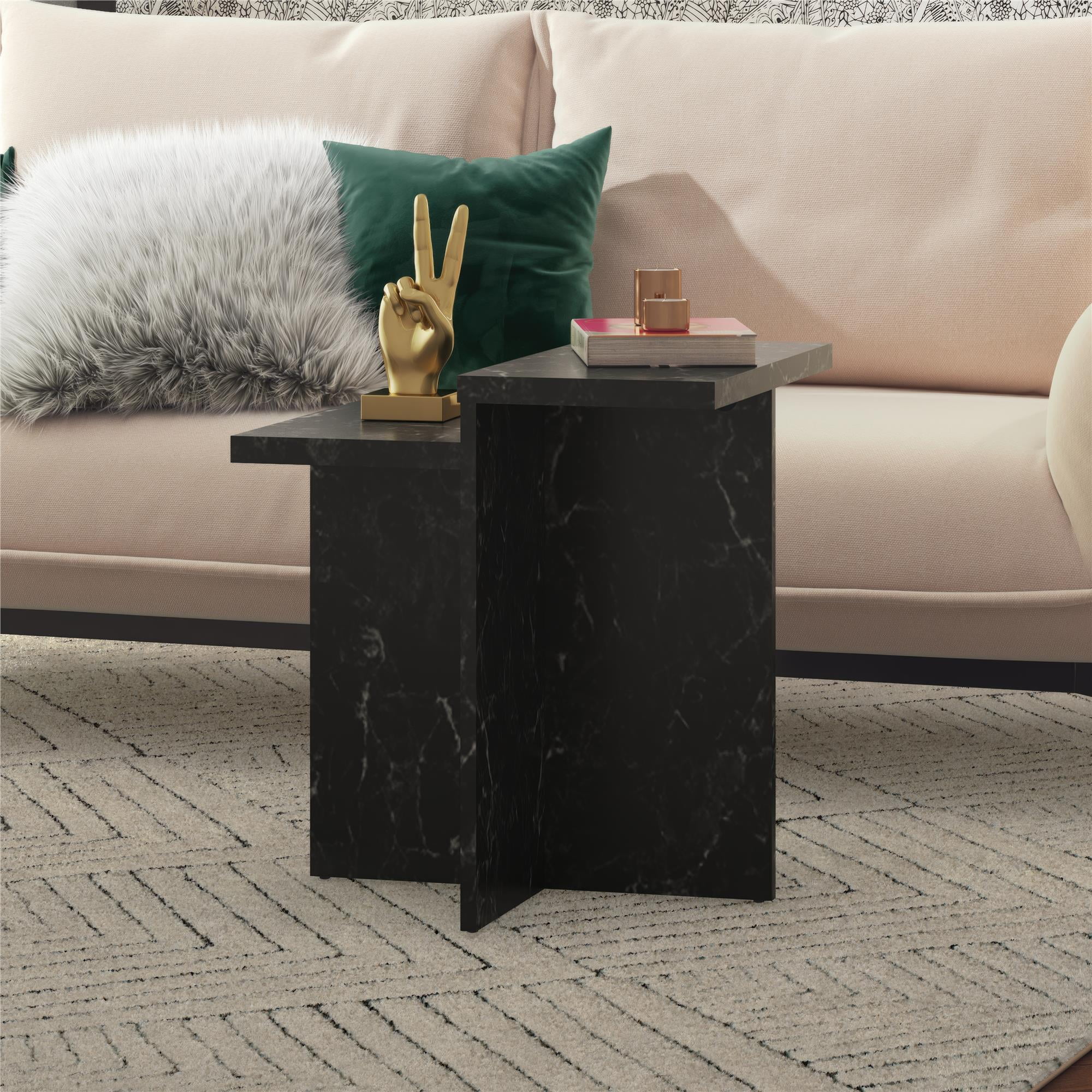 Brielle Black Faux Marble Rectangular Accent Table