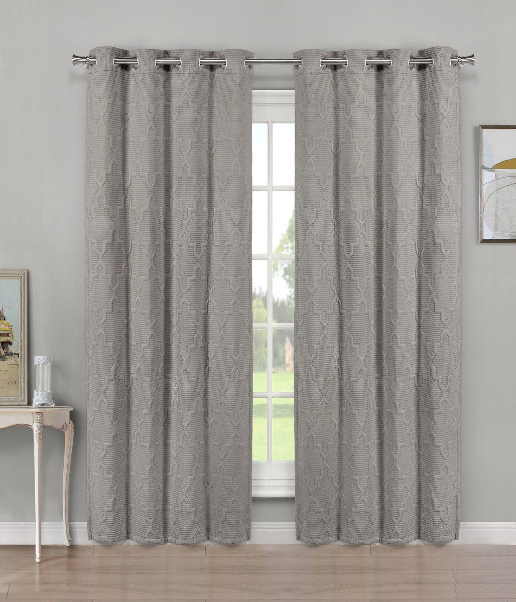 Casablanca Grey Linen Room-Darkening Grommet Curtain Panel, 95"