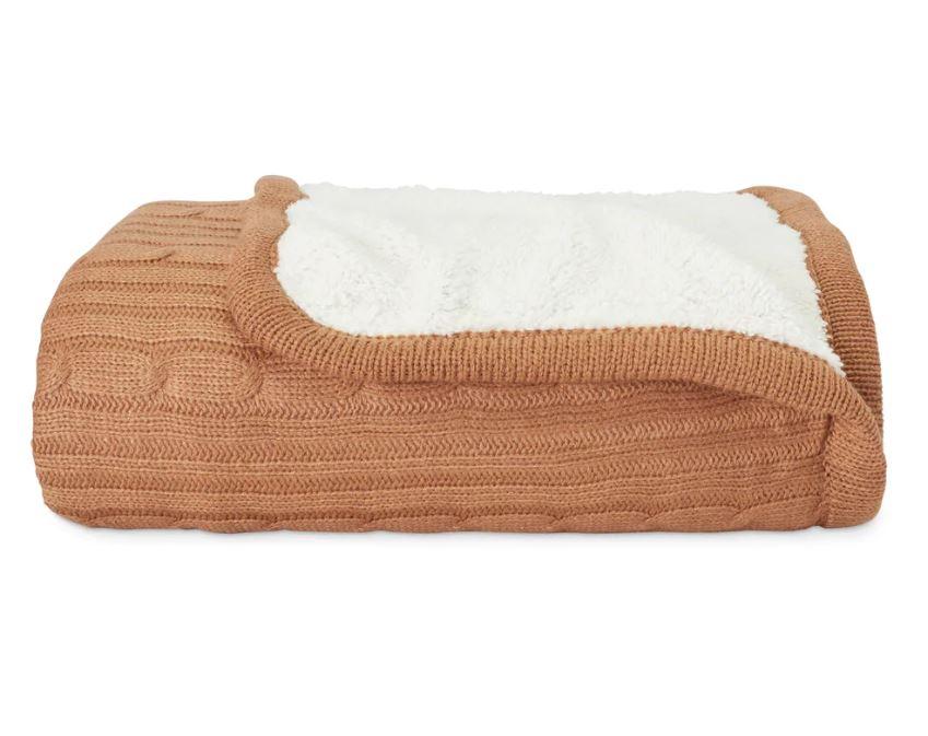 Brielle Cozy Cable Knit Throw with Sherpa Lining", Taupe