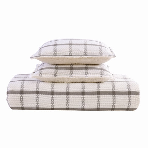 Brielle Home Aldin Plaid Reversible Sherpa Blanket and Sham Set