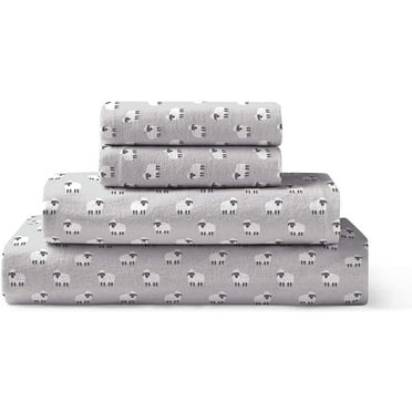 Brielle Home Flannel Sheet Set 100% Cotton with Elastic Deep Pockets, Queen, Sheep Light Grey