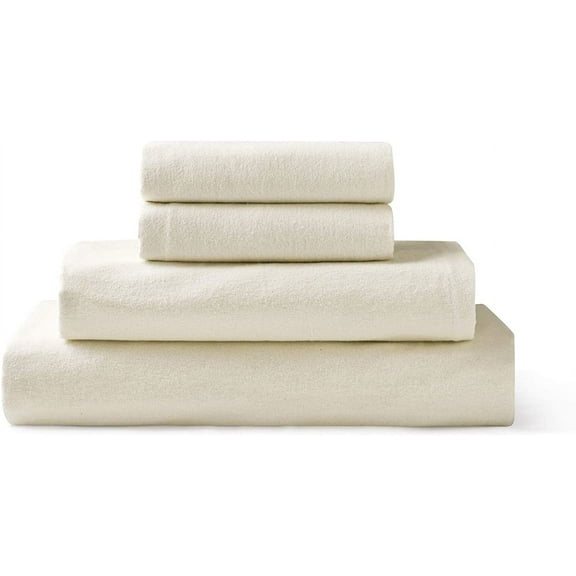 Brielle Home Flannel Sheet Set 100% Cotton with Elastic Deep Pockets, Twin, Cream