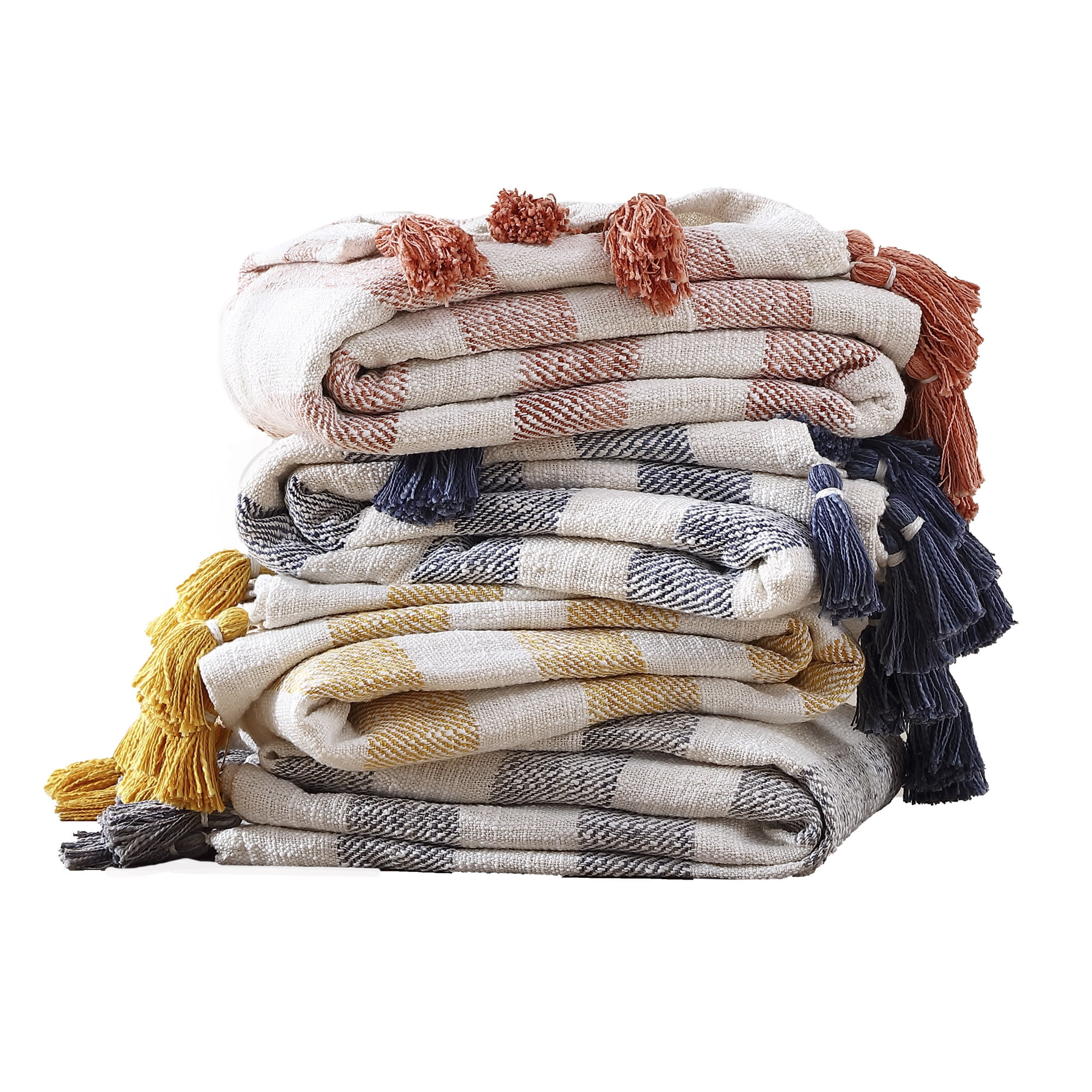 Lara Striped Lightweight Cotton Throw Blanket, 50" x 60", Yellow