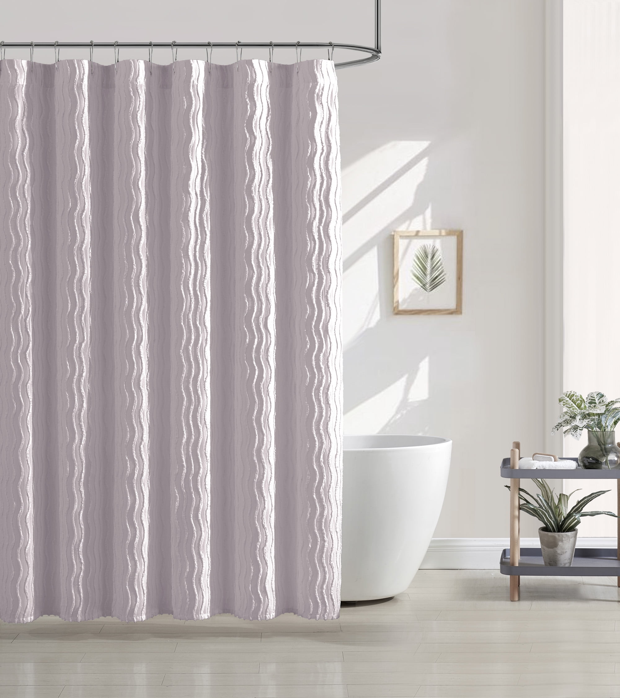 Lilac Cotton Shower Curtain with Decorative Tufting, 72" x 72"