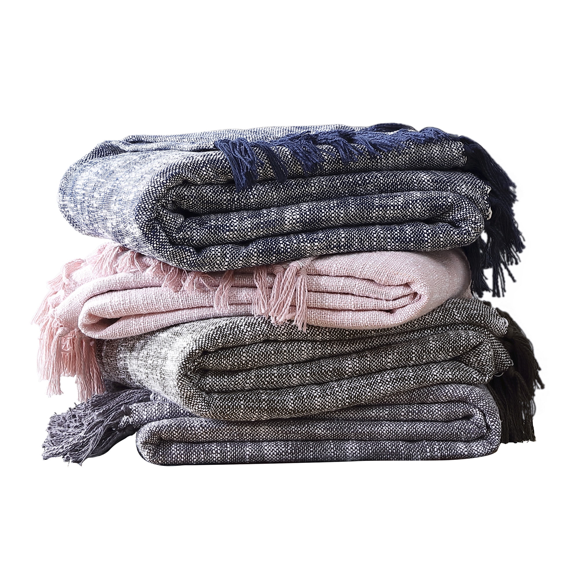 Pompana Blush Cotton Throw Blanket with Decorative Fringe - 50" x 60"