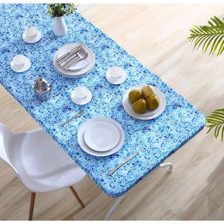 Brielle Home Printed Fabric Table Cover Blue Mosaic 30x72" Rectangle