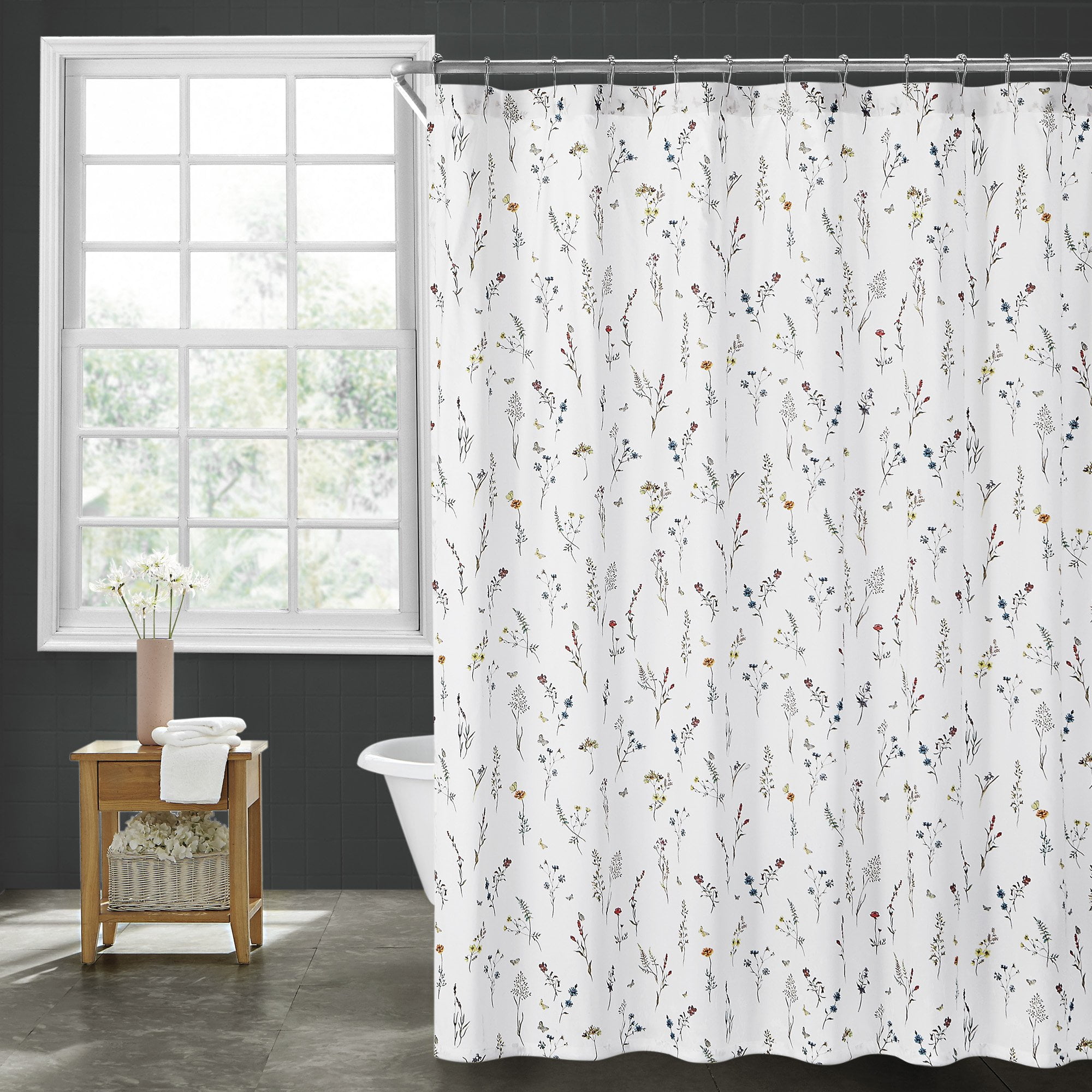 LinensNow Sophie 100% Cotton Shower Curtain, Floral Patterns, Multiple