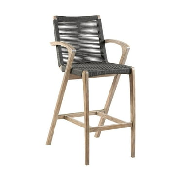 Brielle Outdoor Light Eucalyptus Wood and Charcoal Rope Counter Height Stool