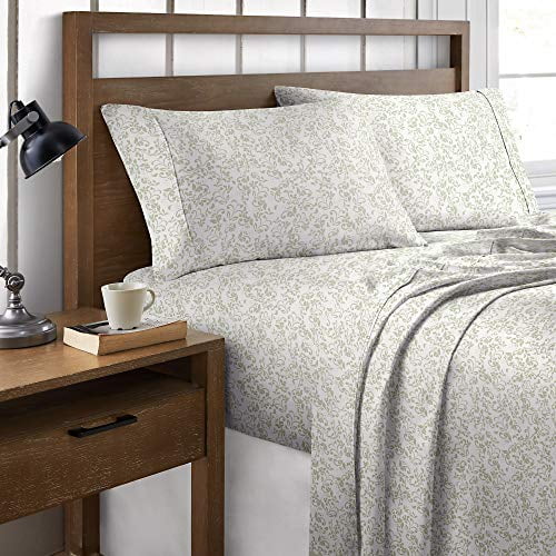 Brielle Printed 100 Cotton Percale Sheet Set, Green Vines, King