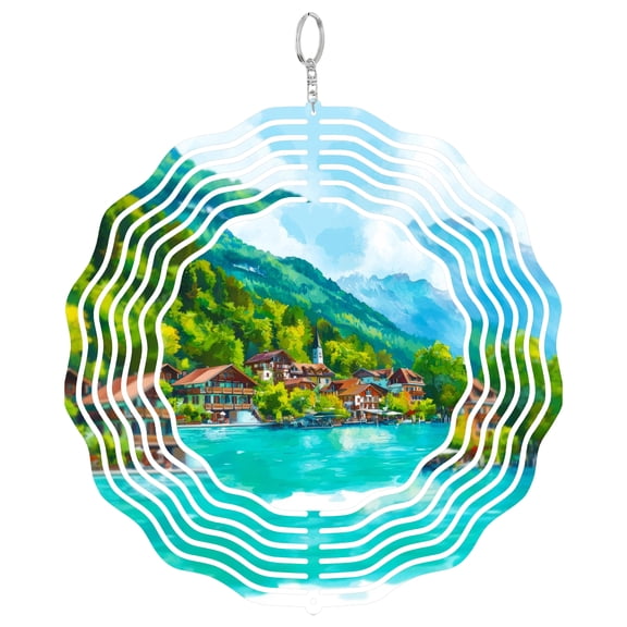Brienz Village Woodcarving Town 3D Wind Spinner Stainless Steel Hanging Decor Swiss Lake Travel Gift