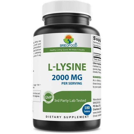 Brieofood L-Lysine 2000mg per Serving - 180 Vegetarian Tablets - Lysine for Cats & Immune Health