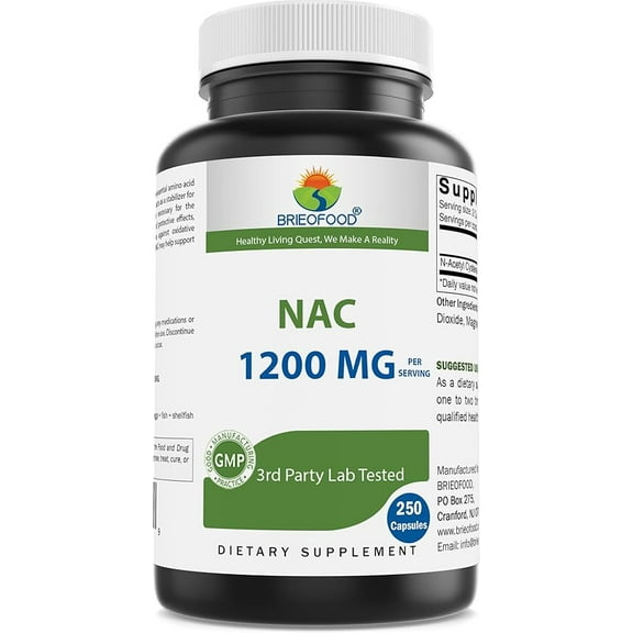 Brieofood NAC Supplement N-Acetyl Cysteine 1200 mg per Serving 250 Capsules - Immune Support Supplement