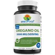 Brieofood Oregano Oil 5000mg/Serving - Contains Naturally Occuring Carvacrol - Healthy Immune Function - 180 Softgels
