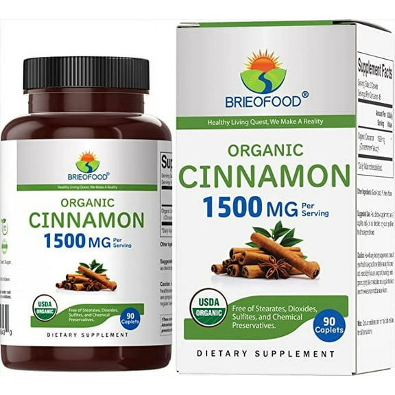 Brieofood Organic Cinnamon 1500mg, 45 Servings, Vegetarian, Gluten Free, 90 Vegetarian Tablets