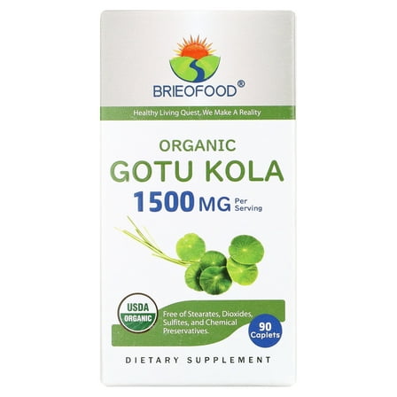 Brieofood Organic Gotu Kola 1500mg, 45 Servings, Vegetarian, Gluten Free, 90 Vegetarian Tablets