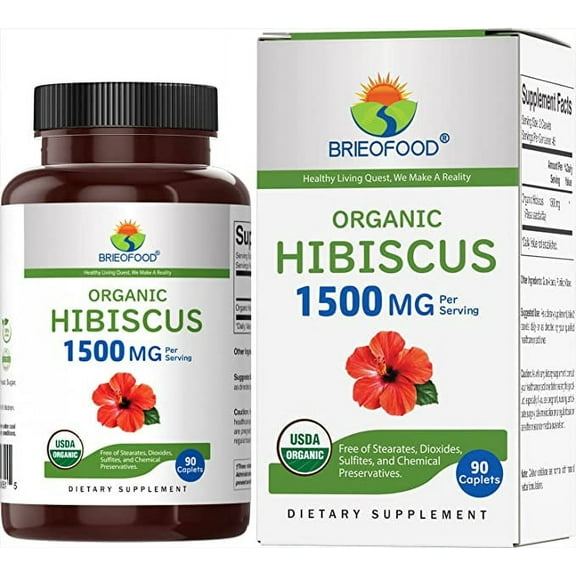 Brieofood Organic Hibiscus Herbal Supplement, 90 Vegetarian Tablets, 45 Servings