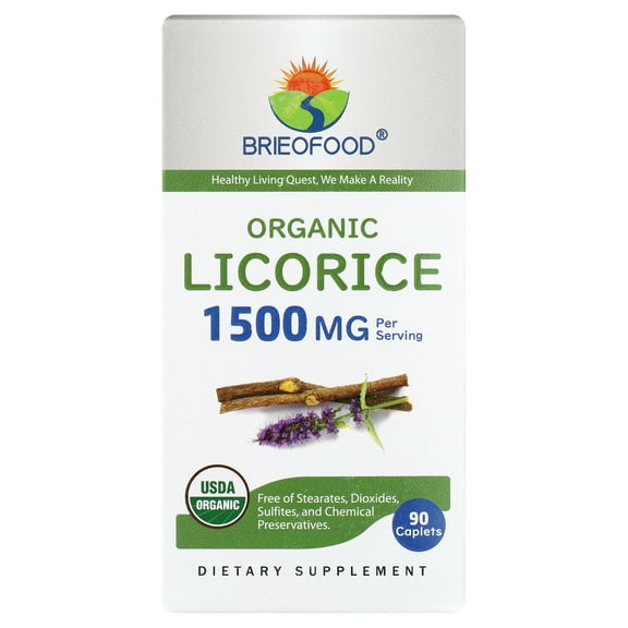 Brieofood Organic Licorice 1500mg, 45 Servings, Vegetarian, Gluten Free, 90 Vegetarian Tablets