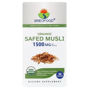 Brieofood Organic Safed Musli 1500mg, 45 Servings, Vegetarian, Gluten Free, 90 Vegetarian Tablets