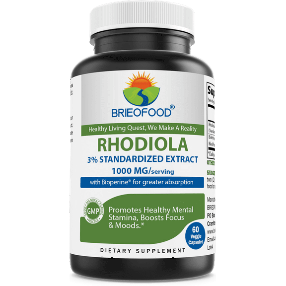 Brieofood Rhodiola 3% Standardized Extract 1000mg/Serving - 60 Veggie Capsules