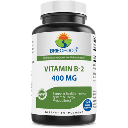 Brieofood Vitamin B2 (Riboflavin) 400mg, 120 Veggie Capsules - Gluten Free, Non-GMO