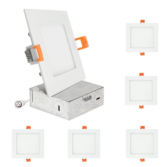 Brier 6-Pack 4” Square LED IC Rated Recessed Square Shaped Lighting Kit