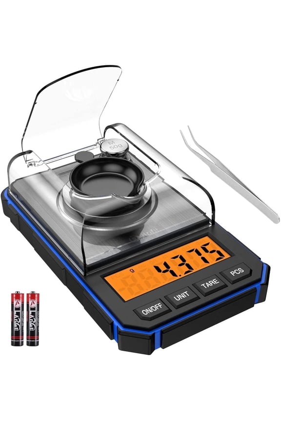 Digital Milligram Scale, 50g Portable Mini Scale, 0.006g Precise Graduation, Professional Pocket Scale with 50g Calibration Weights Tweezers Blue