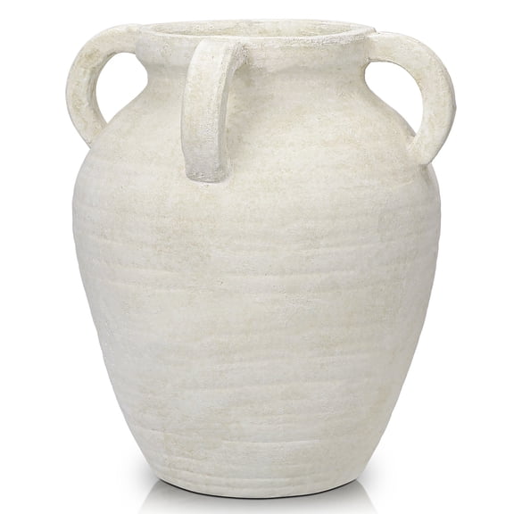 Briful 11.8 Inch 4 Handles, Matte Textured Rustic White Terracotta Clay Vases