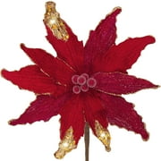 Briful 12'' Large Heads Christmas Glitter Poinsettia Flowers Christmas Tree Ornaments Set of 4 Artificial Flowers with Long Stems for Xmas Tree Party DIY Holiday Decorations, Red